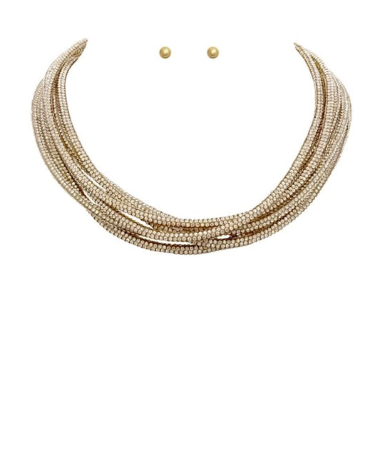 6-Layer Crystal Cord Statement Necklace & Earring Set
