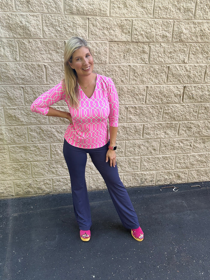 Lulu-B UPF 50+ Pink Lattice V-Neck Top