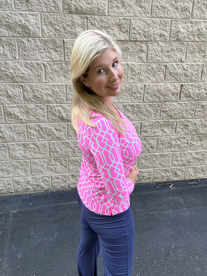 Lulu-B UPF 50+ Pink Lattice V-Neck Top