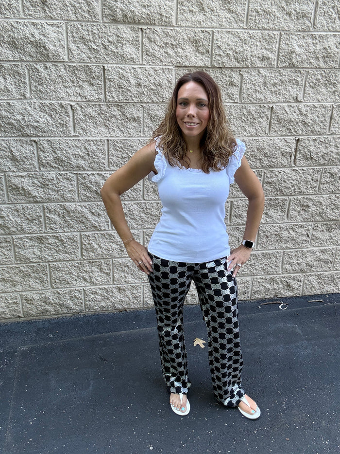 Lulu B Medallion Wide-Leg Palazzo Pants – Silver & Black