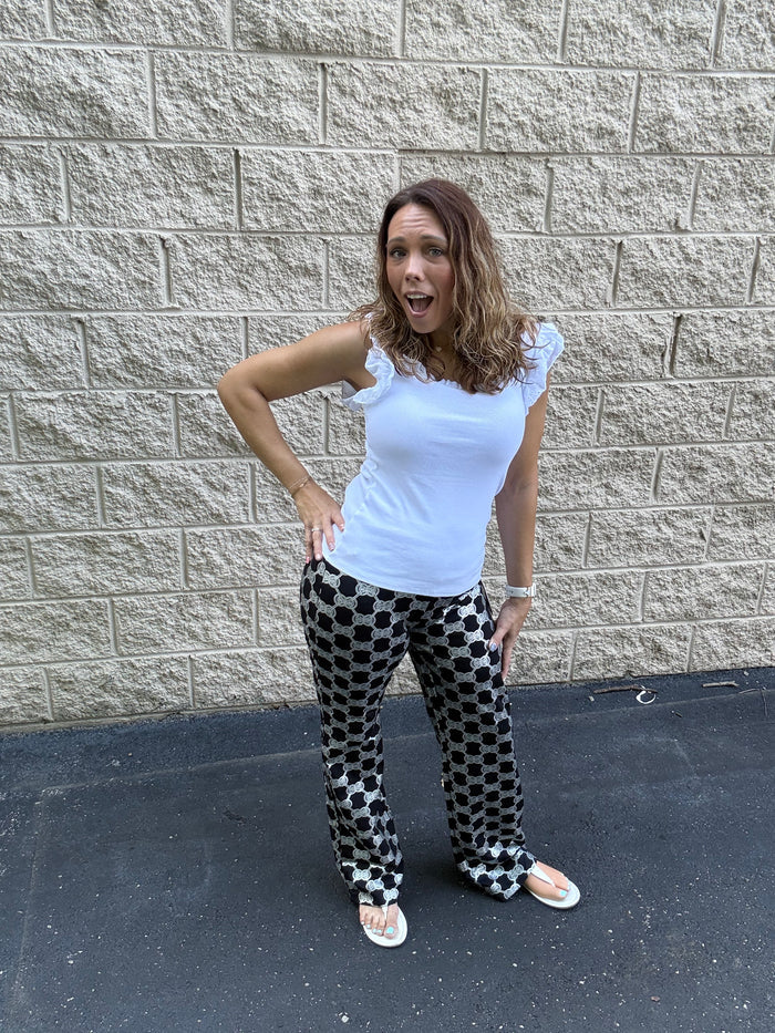 Lulu B Medallion Wide-Leg Palazzo Pants – Silver & Black