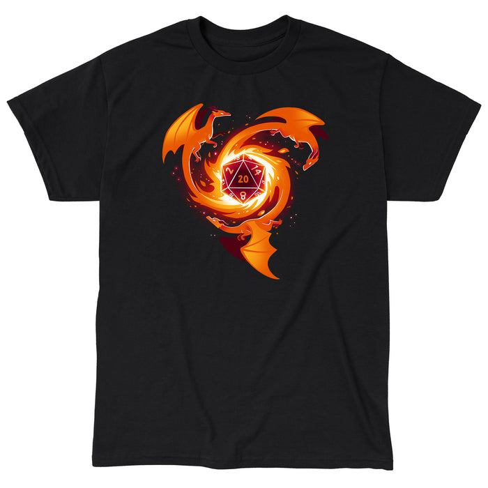 Classic Cotton T-shirt_TeeTurtle black A Dragon Appears t-shirt featuring three dragons flying around a D20.
