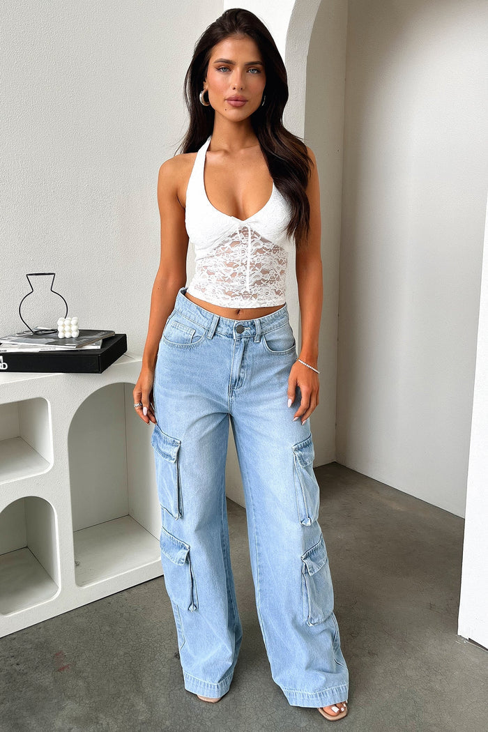 Abigail Lace Halter Top - White