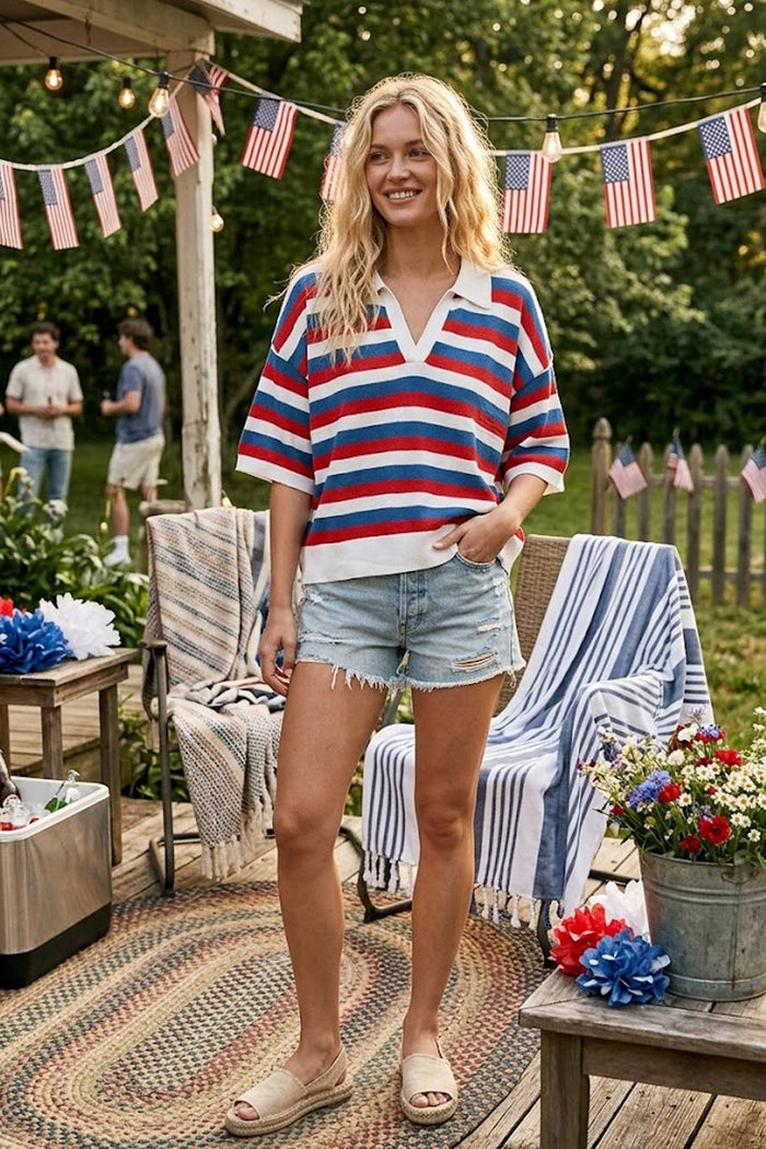 Americana Striped Lightweight Sweater Top