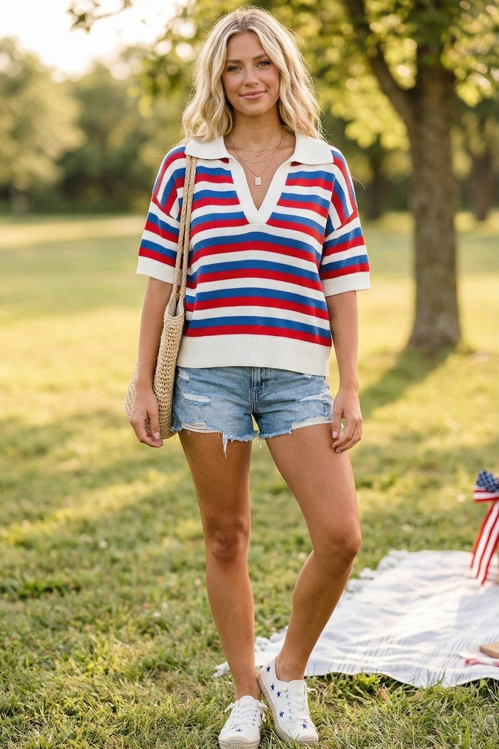 Americana Striped Lightweight Sweater Top