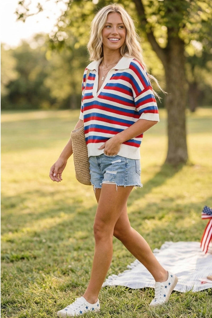 Americana Striped Lightweight Sweater Top