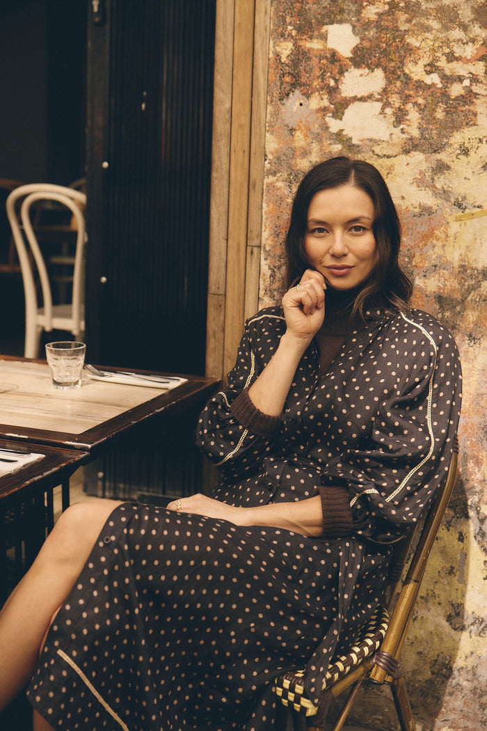 Antonia Ramie Dress In Choc/Beige