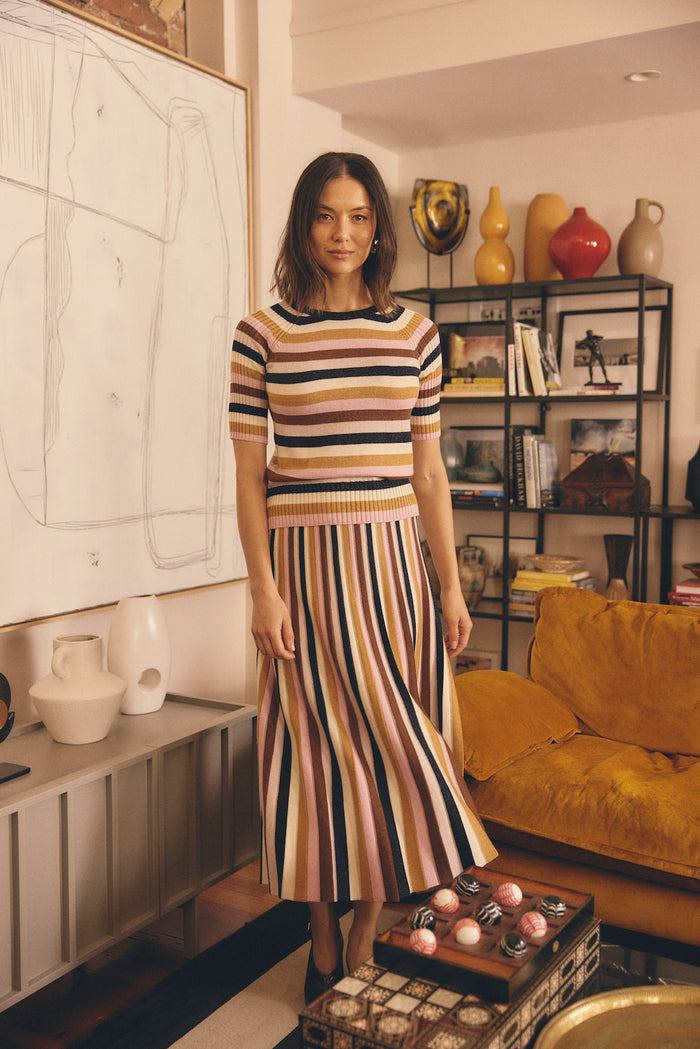 Avenue Lurex Skirt In Nutmeg