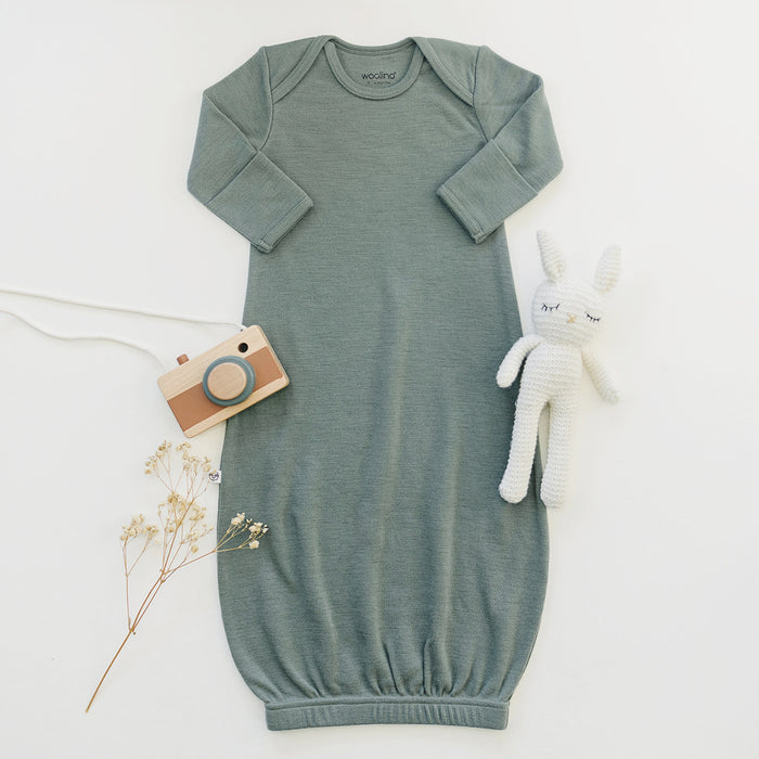 Baby Gown, Merino Wool, 0-6 Months, Sage