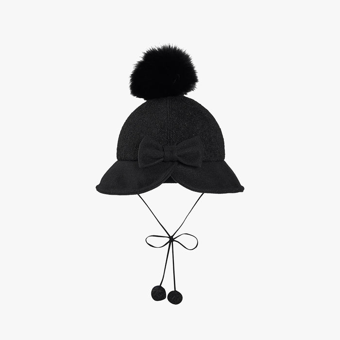 Back Ribbon Fur Hat (Black)