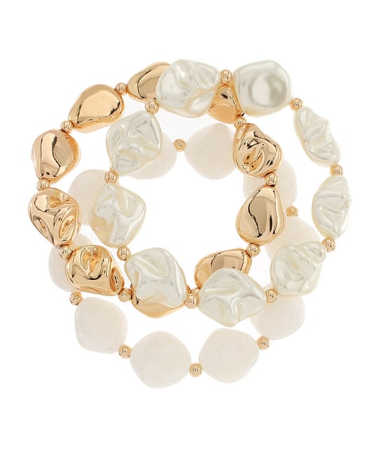 Baroque Pearl & Marble Stone 3-Row Stretch Bracelet Set
