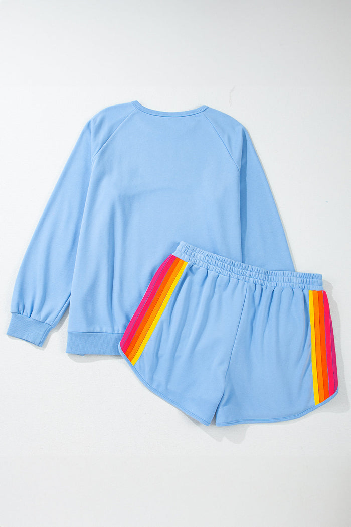 Beau Blue Striped Accent Pullover and Shorts Two Piece Casual Set - Sets/Short Sets