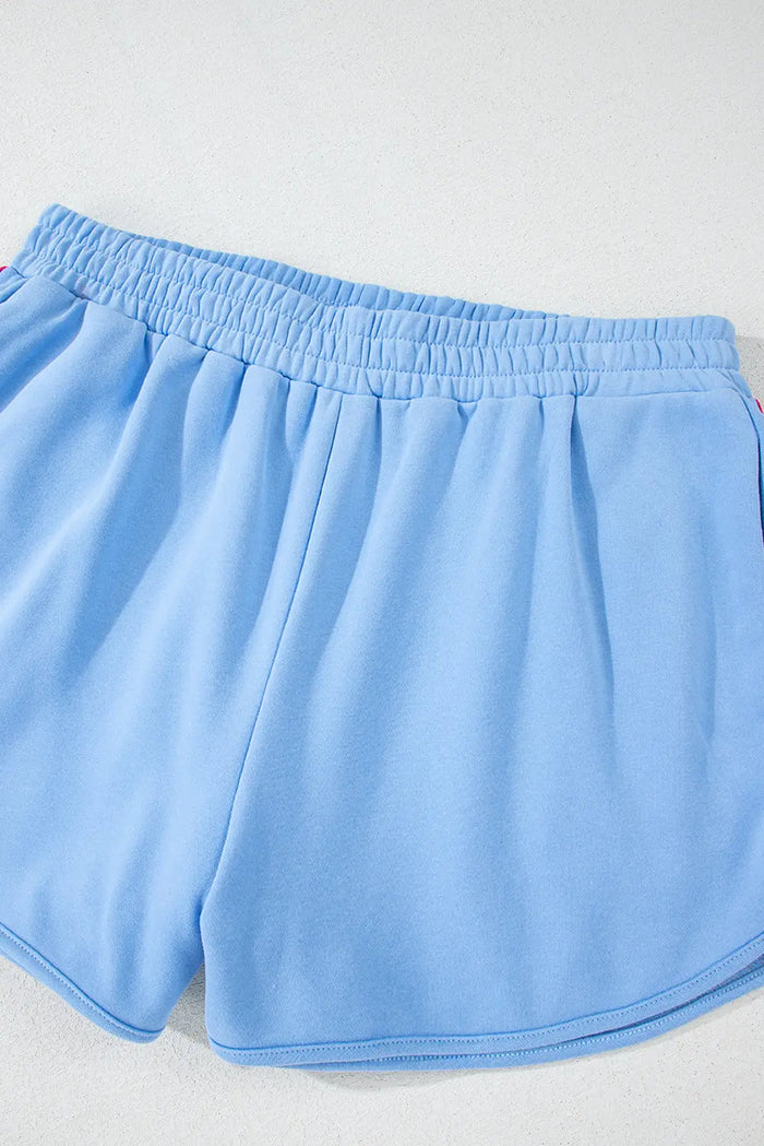 Beau Blue Striped Accent Pullover and Shorts Two Piece Casual Set - Sets/Short Sets
