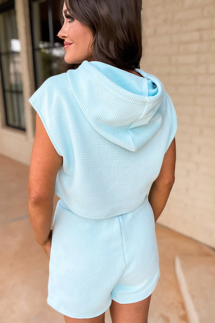 Beau Blue Textured Cropped Hoodie and Shorts Set - Two Piece Sets/Short Sets