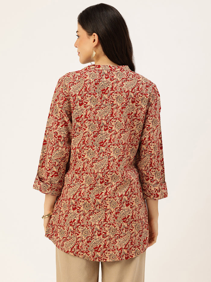 Beige Paisley Printed Mandarin Collar Tunic