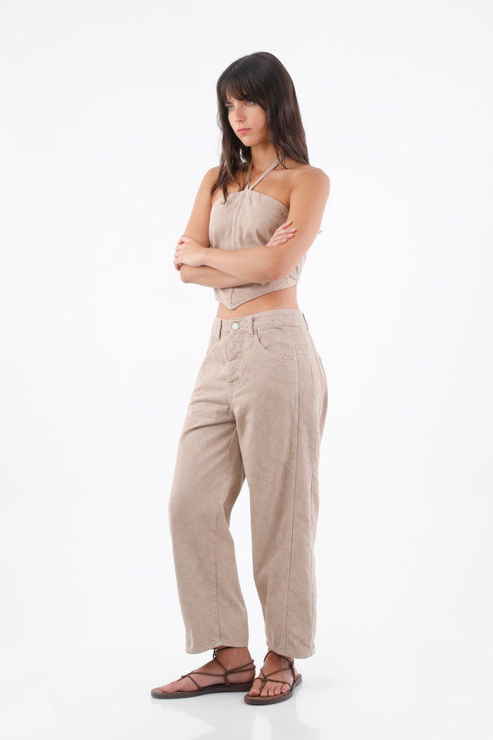 Beige Short Cotton Halter Top with Straps for Women