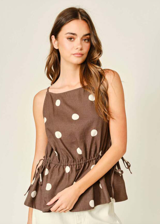 Bennet Polka Dot Babydoll Top - Mocha