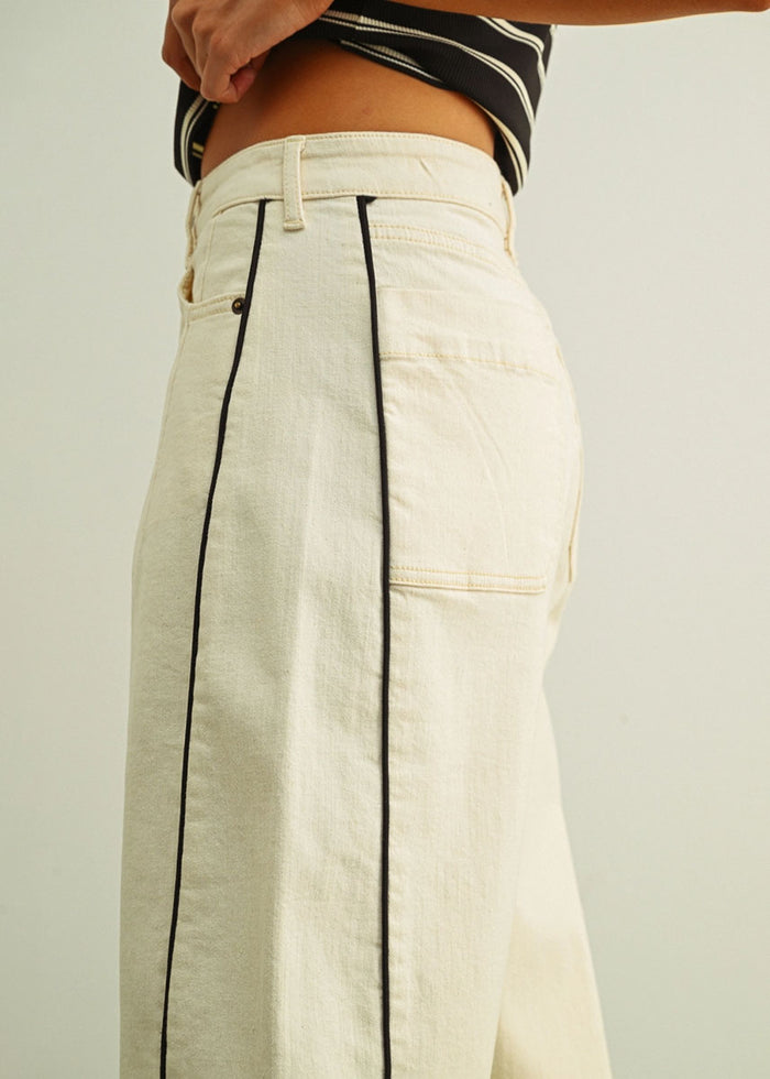 Berlin Piped Barrel Pant - Ecru & Black
