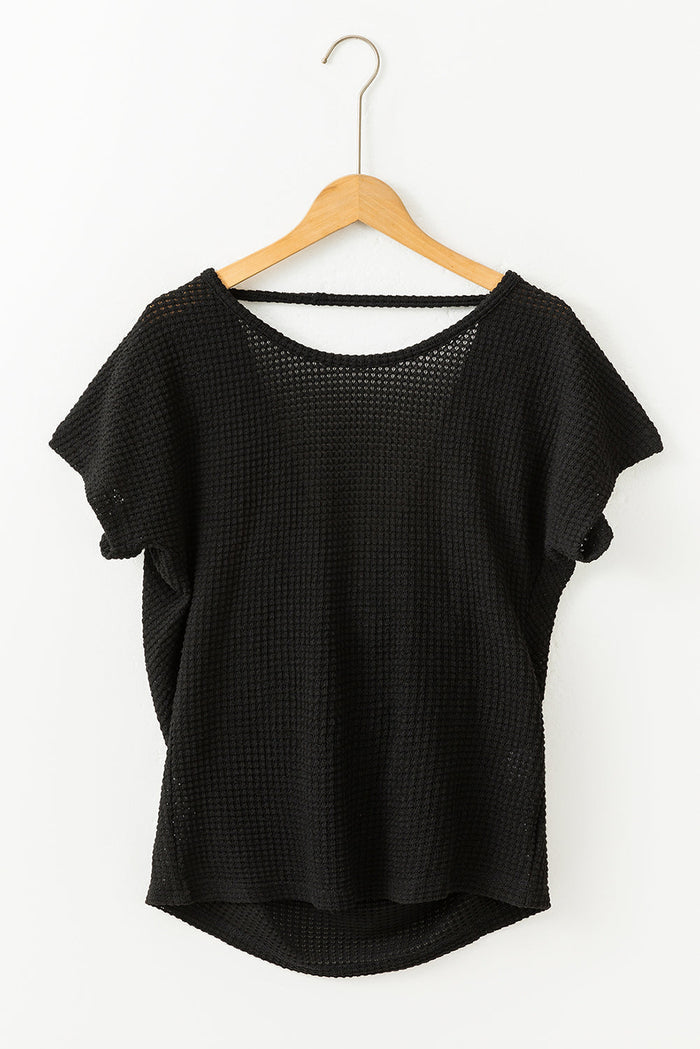 Black Draped Open Back Textured Tee - Tops/Tops & Tees
