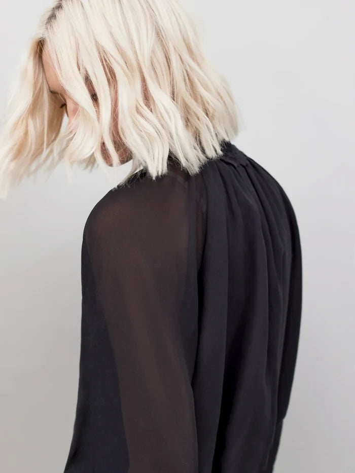 Black Lace Trim Bubble Hem Blouse
