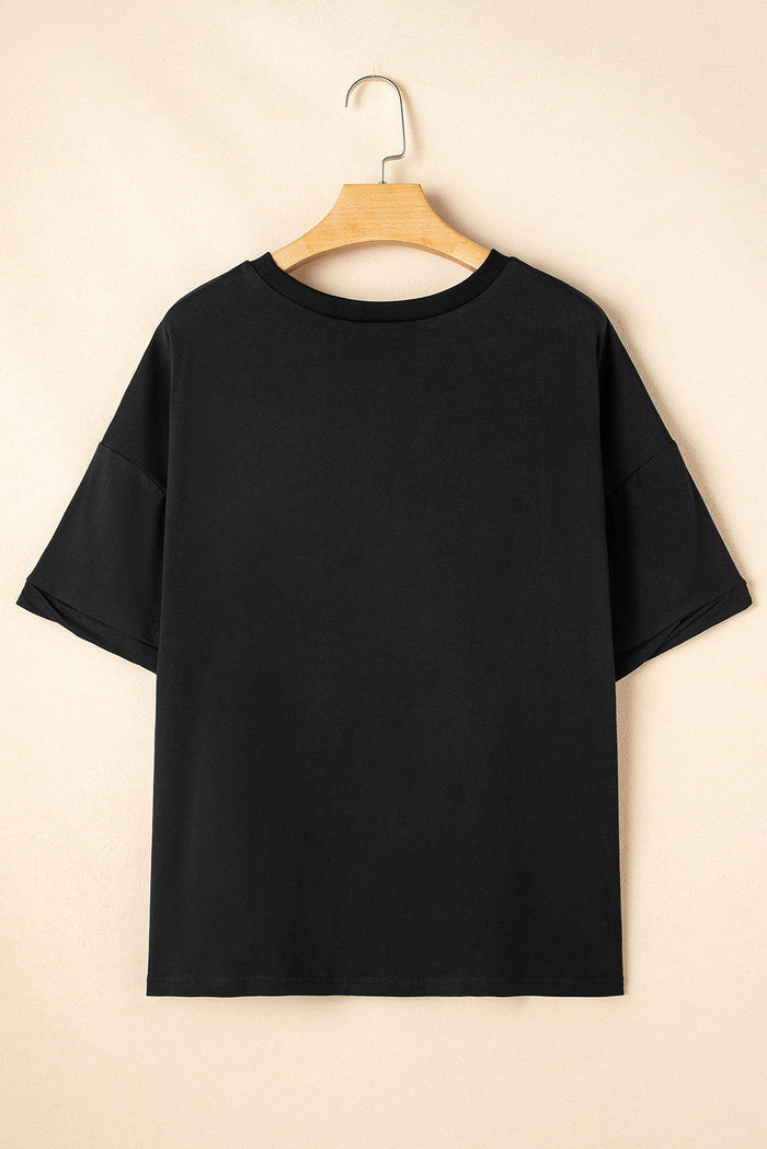 Black Loose Half Sleeve Hi Low Hem T Shirt - Tops/Tops & Tees