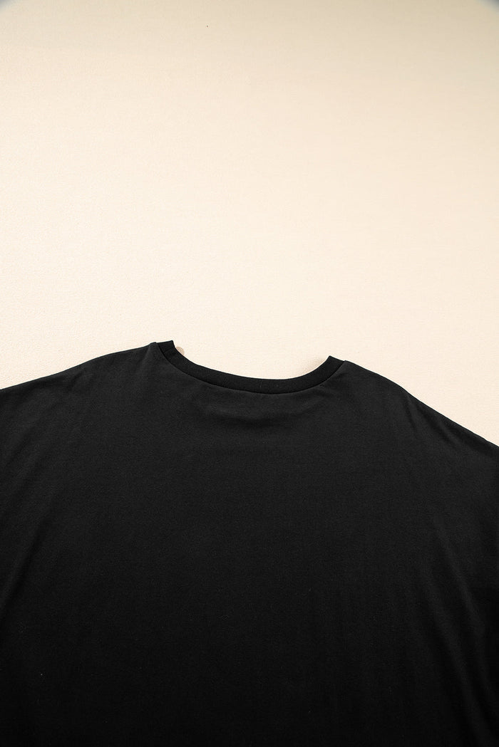 Black Loose Half Sleeve Hi Low Hem T Shirt - Tops/Tops & Tees