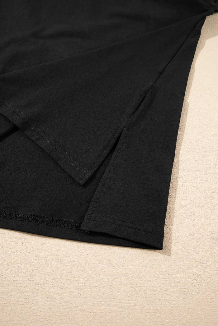 Black Loose Half Sleeve Hi Low Hem T Shirt - Tops/Tops & Tees