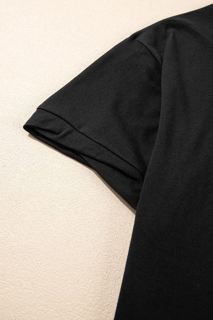 Black Loose Half Sleeve Hi Low Hem T Shirt - Tops/Tops & Tees