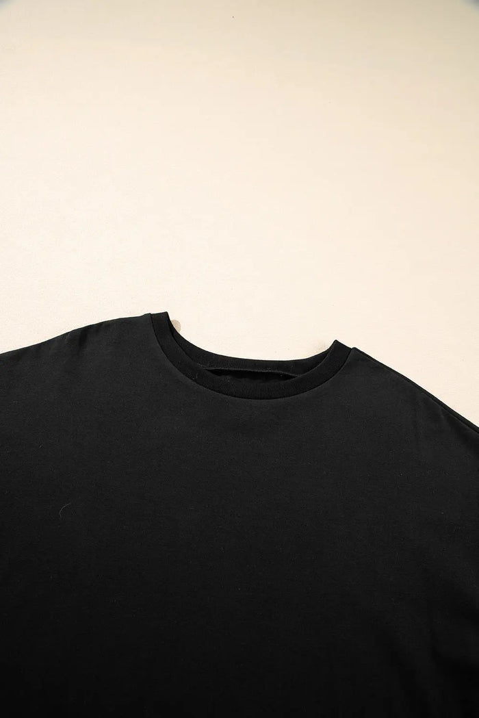 Black Loose Half Sleeve Hi Low Hem T Shirt - Tops/Tops & Tees