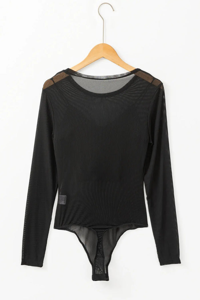 Shop Black Mesh Long Sleeve Slim Fit Bodysuit at eAura