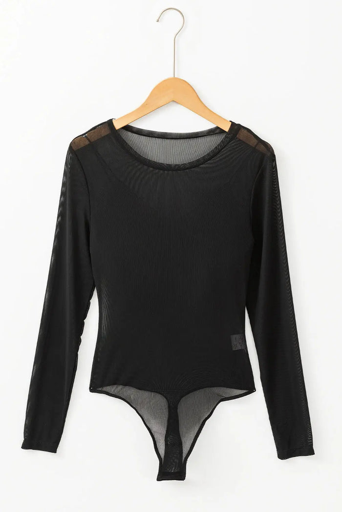 Shop Black Mesh Long Sleeve Slim Fit Bodysuit at eAura