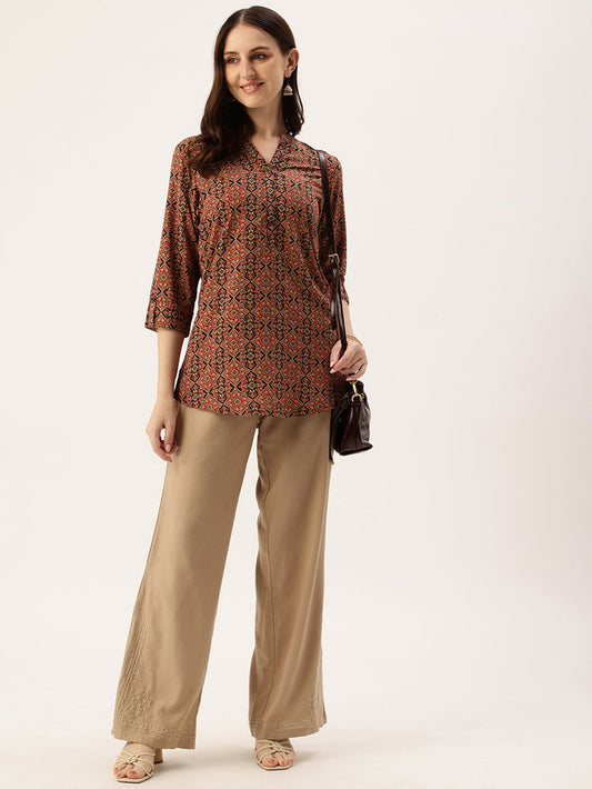 Black & Red Paisley Printed Mandarin Collar Tunic