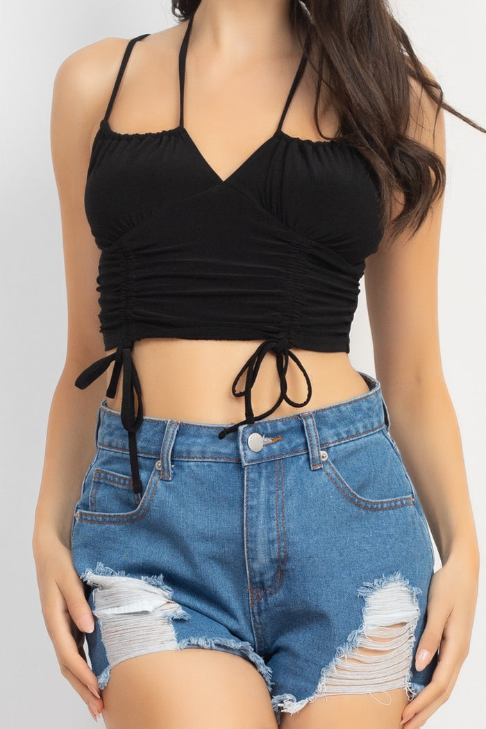 Black Ruched Double Strap V-bar Top