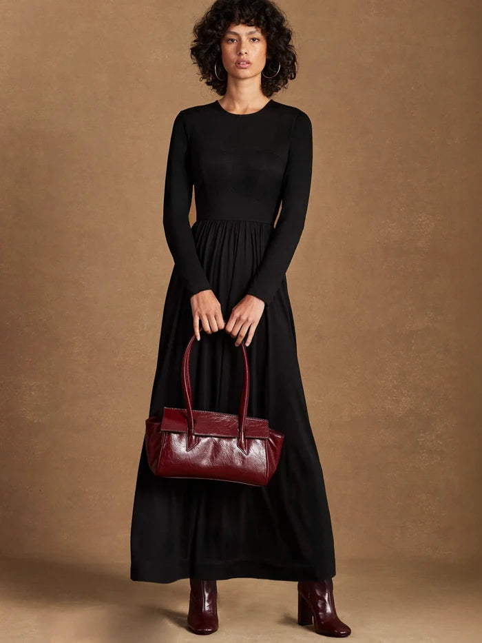 Black Seamed Bodice Jersey Dress