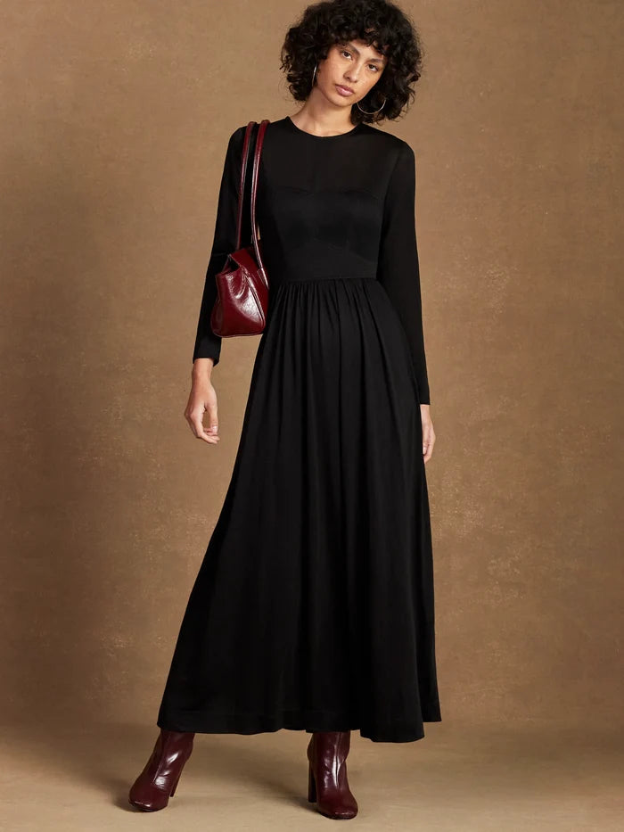 Black Seamed Bodice Jersey Dress
