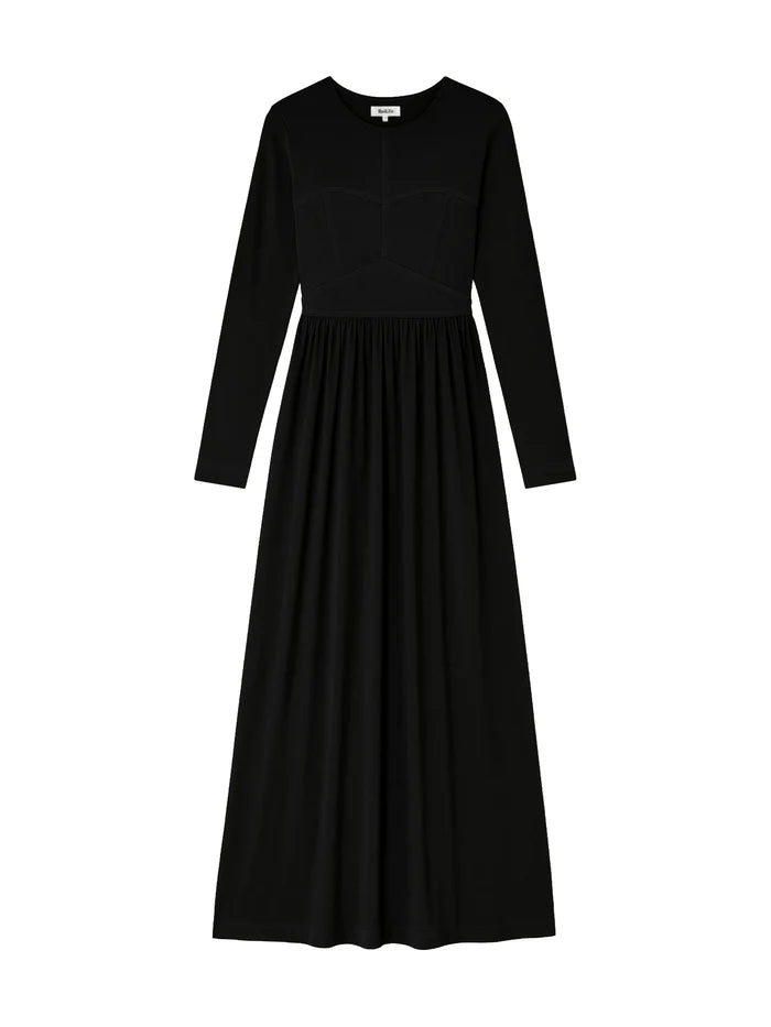 Black Seamed Bodice Jersey Dress
