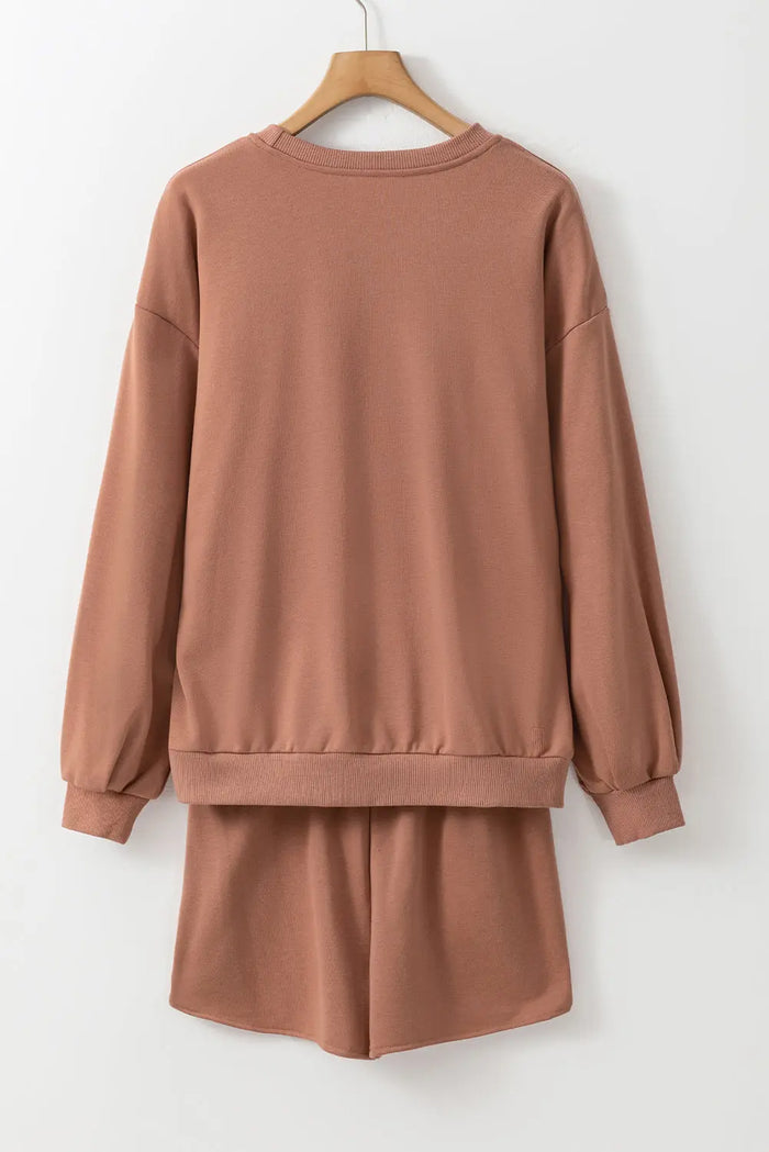 Shop Black Sequined COFFEE Loose Fit Sweatshirt and Shorts Set at eAura