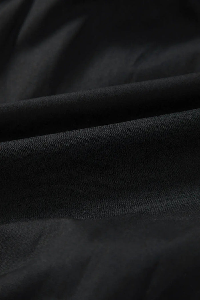 Black Shirt Style Button Down Puff Sleeve Ruffle Hem Dress - Dresses/Mini Dresses