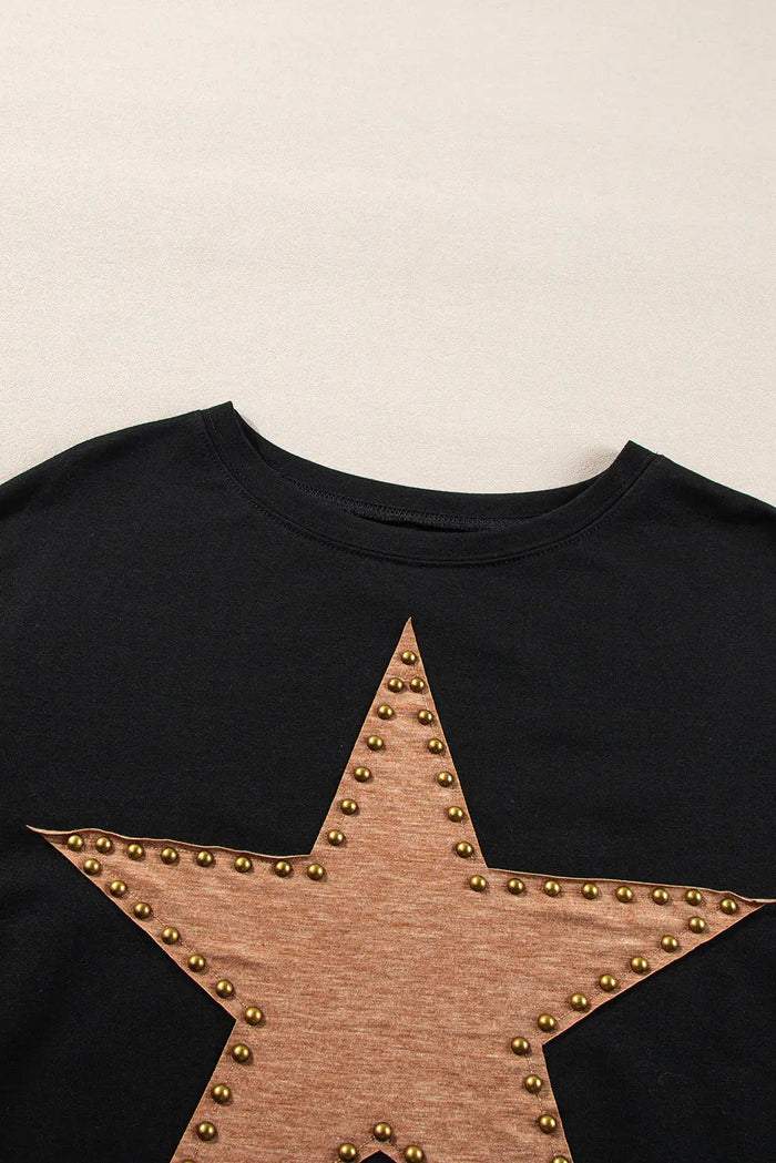 Shop Black Studded Star Graphic Oversized Long Sleeve Top at eAura