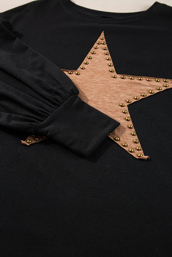 Shop Black Studded Star Graphic Oversized Long Sleeve Top at eAura