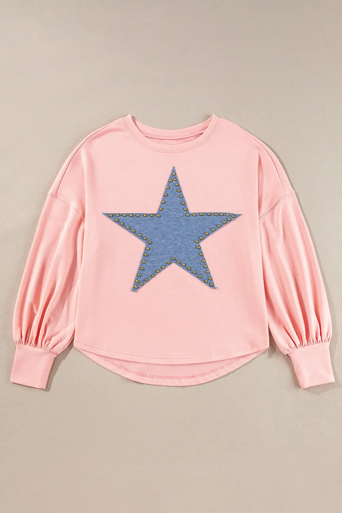 Shop Black Studded Star Graphic Oversized Long Sleeve Top at eAura