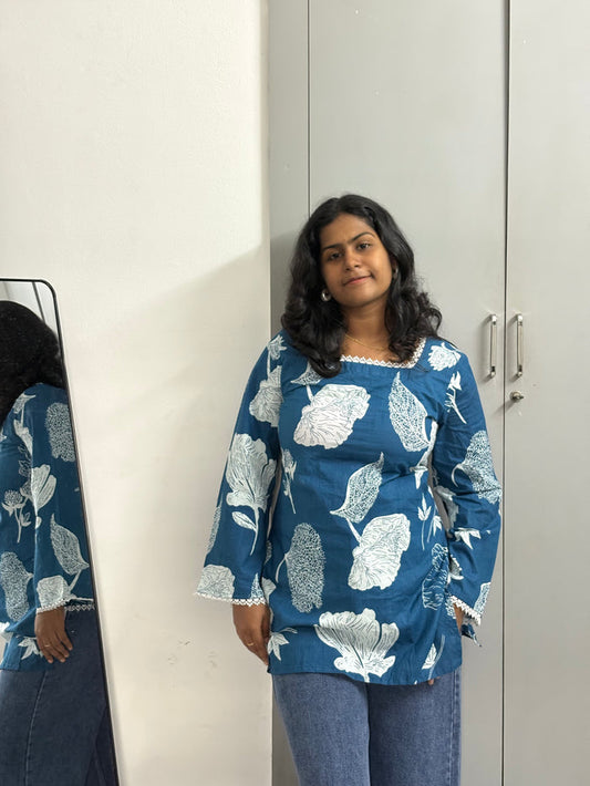 Blue Lace Corset back kurti
