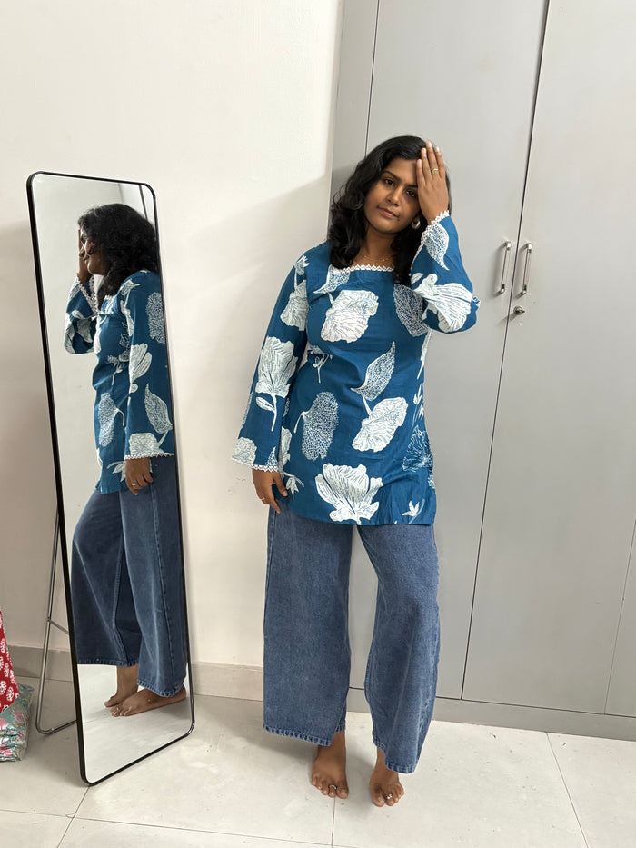 Blue Lace Corset back kurti