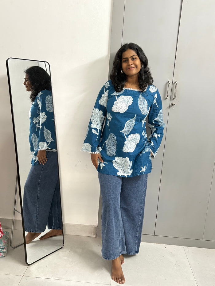 Blue Lace Corset back kurti