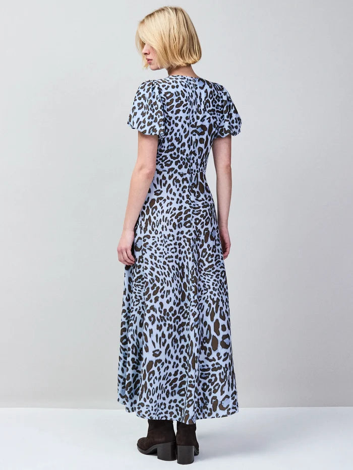 Blue Leopard-Print Button-Detail Dress