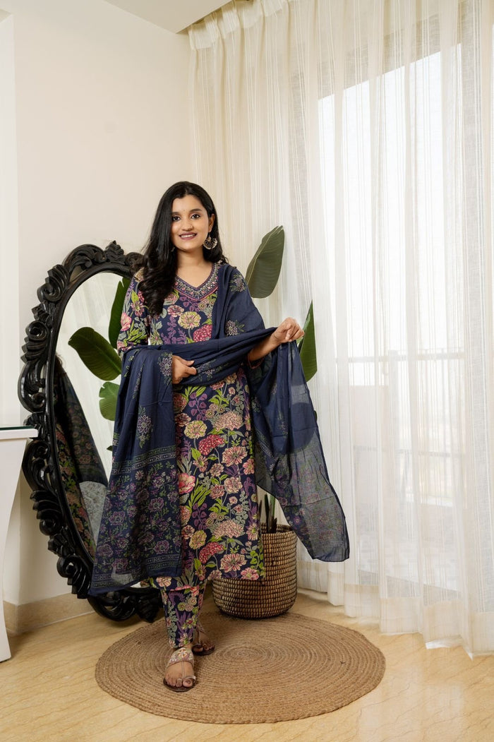 Blue Multi Floral Cotton Set