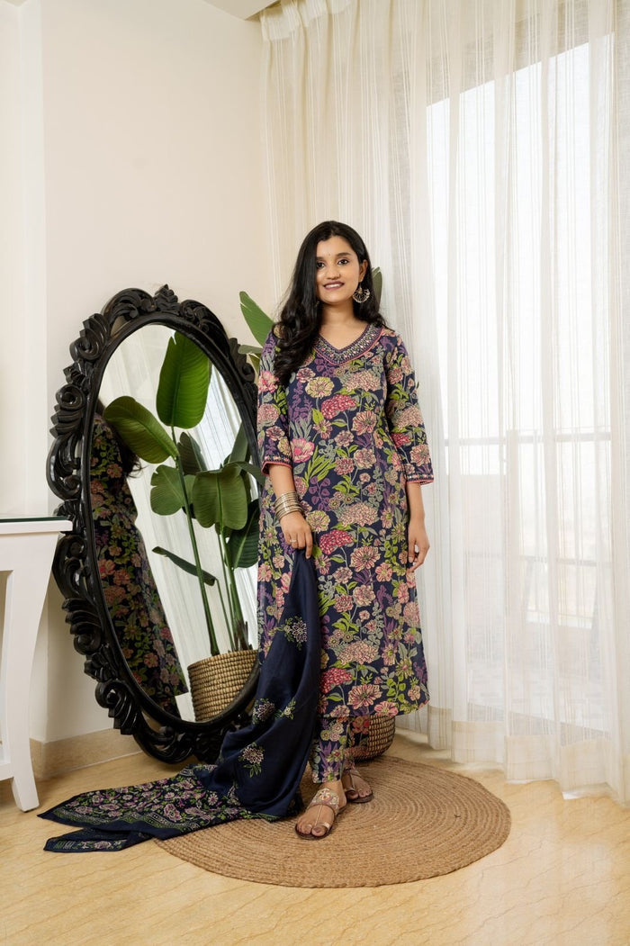 Blue Multi Floral Cotton Set