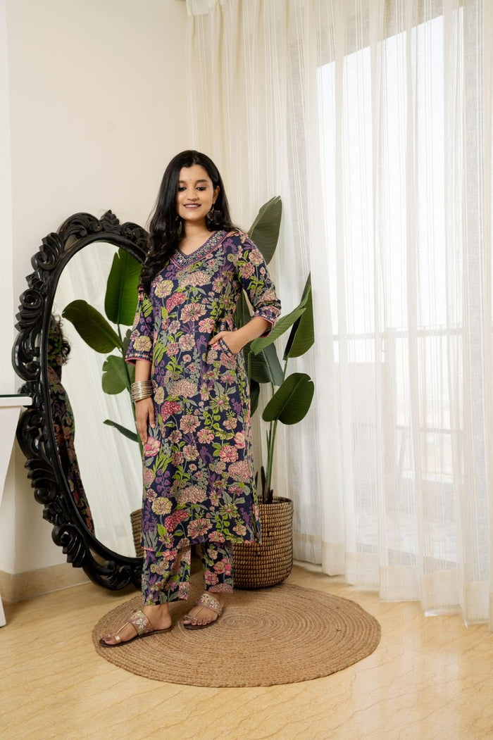 Blue Multi Floral Cotton Set