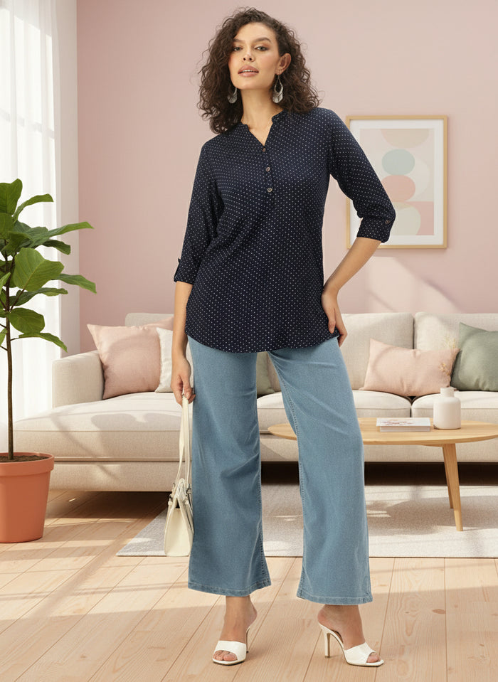Blue Printed Short Kurta, Short Top, Short Kurta, blue tunic.