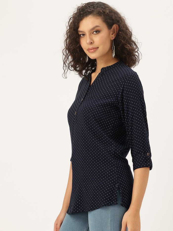 Blue Printed Short Kurta, Short Top, Short Kurta, blue tunic.